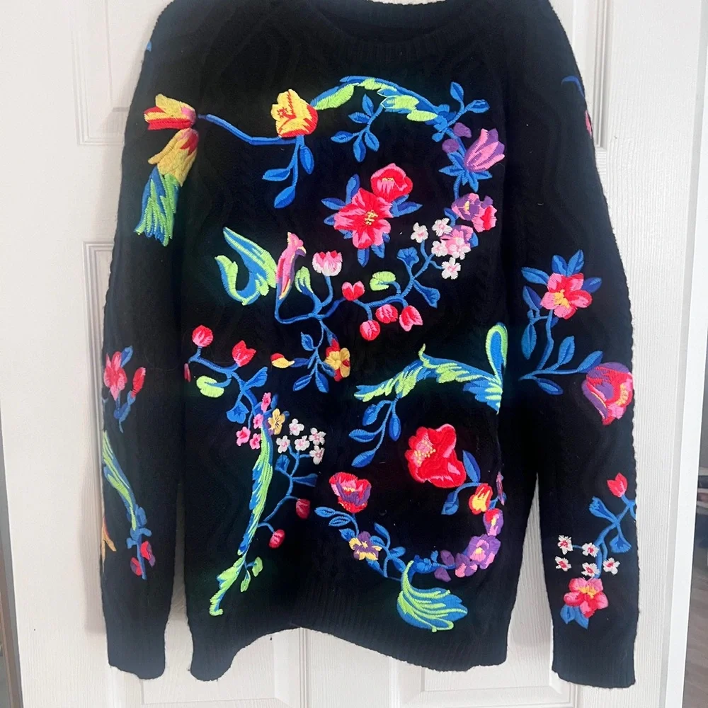 Black Floral Crew & Scoop Necks Sweater - Picture 2 of 5